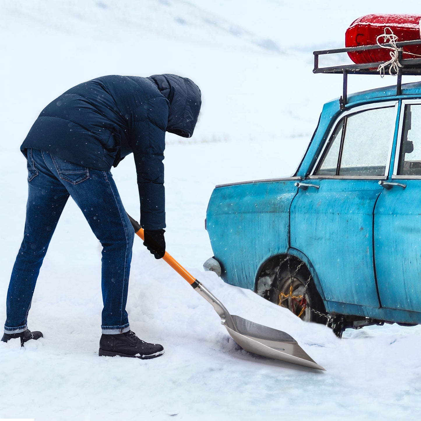 VNIMTI Aluminum Snow Shovel for Driveway, Large Capacity Snow Shovel for Snow Removal, Metal Snow Shovel with Fiberglass D-Handle, 45 Inches - VNIMTI Tools