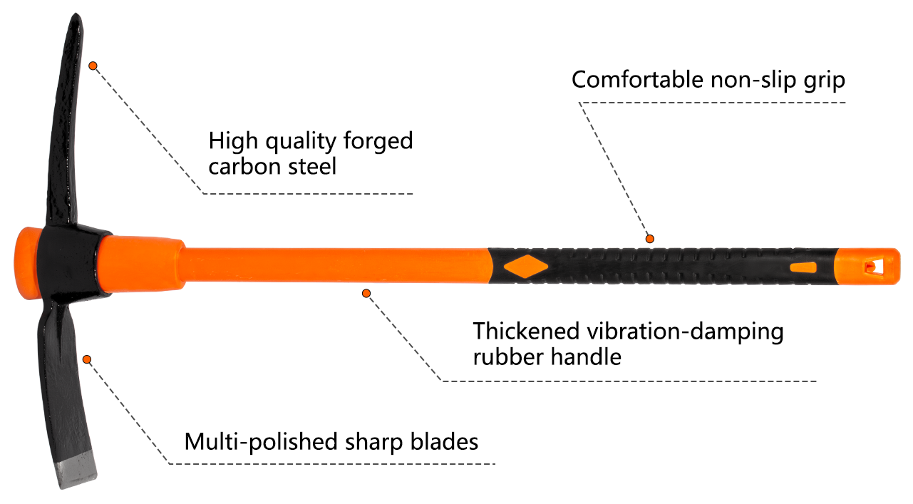 VNIMTI Pick Axe for Digging, Heavy Duty Pickaxe with Shock Absorbing Handle, 36 Inches - VNIMTI Tools