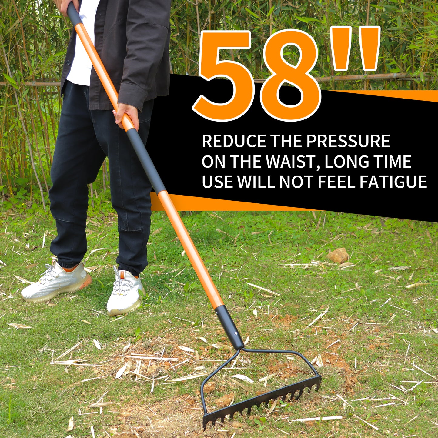 VNIMTI Garden Rake for Gardening, Heavy Duty Garden Rake for Lawns, 14 Tines Bow Rake with Fiberglass Handle, 58 Inches