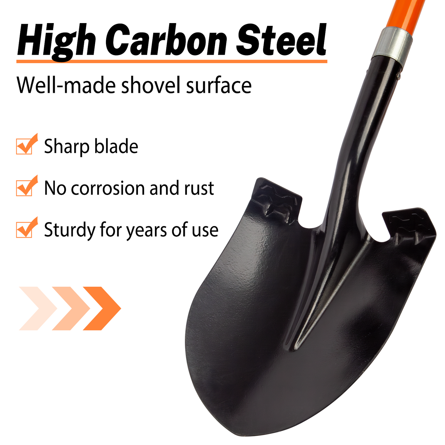 VNIMTI Shovel for Digging, 56 Inches Heavy Duty Shovel for Gardening, Round Shovel for Digging with Fiberglass Handle (Orange) - VNIMTI Tools