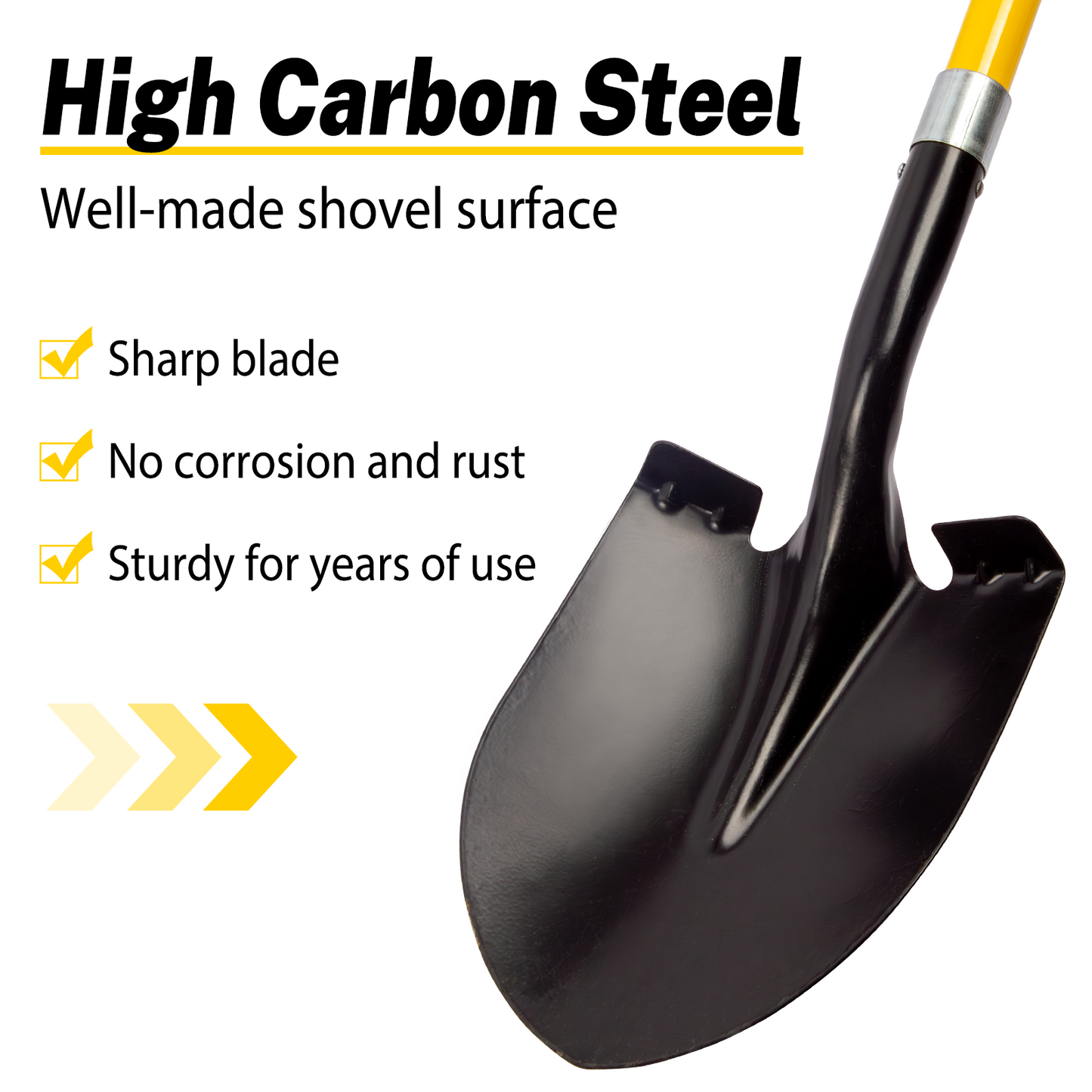 VNIMTI Shovel for Digging, 56 Inches Heavy Duty Shovel for Gardening, Round Shovel for Digging with Fiberglass Handle (Yellow)