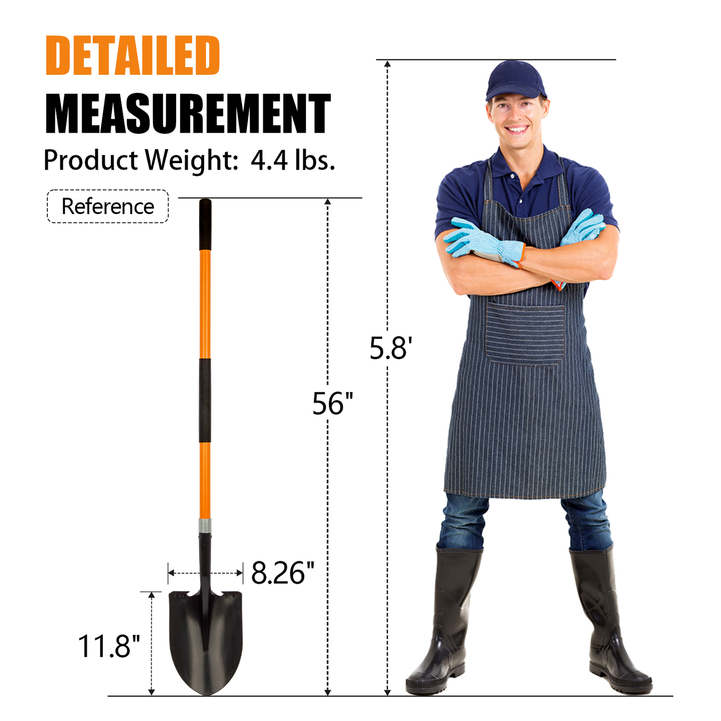 VNIMTI Shovel for Digging, 56 Inches Heavy Duty Shovel for Gardening, Round Shovel for Digging with Fiberglass Handle (Orange) - VNIMTI Tools