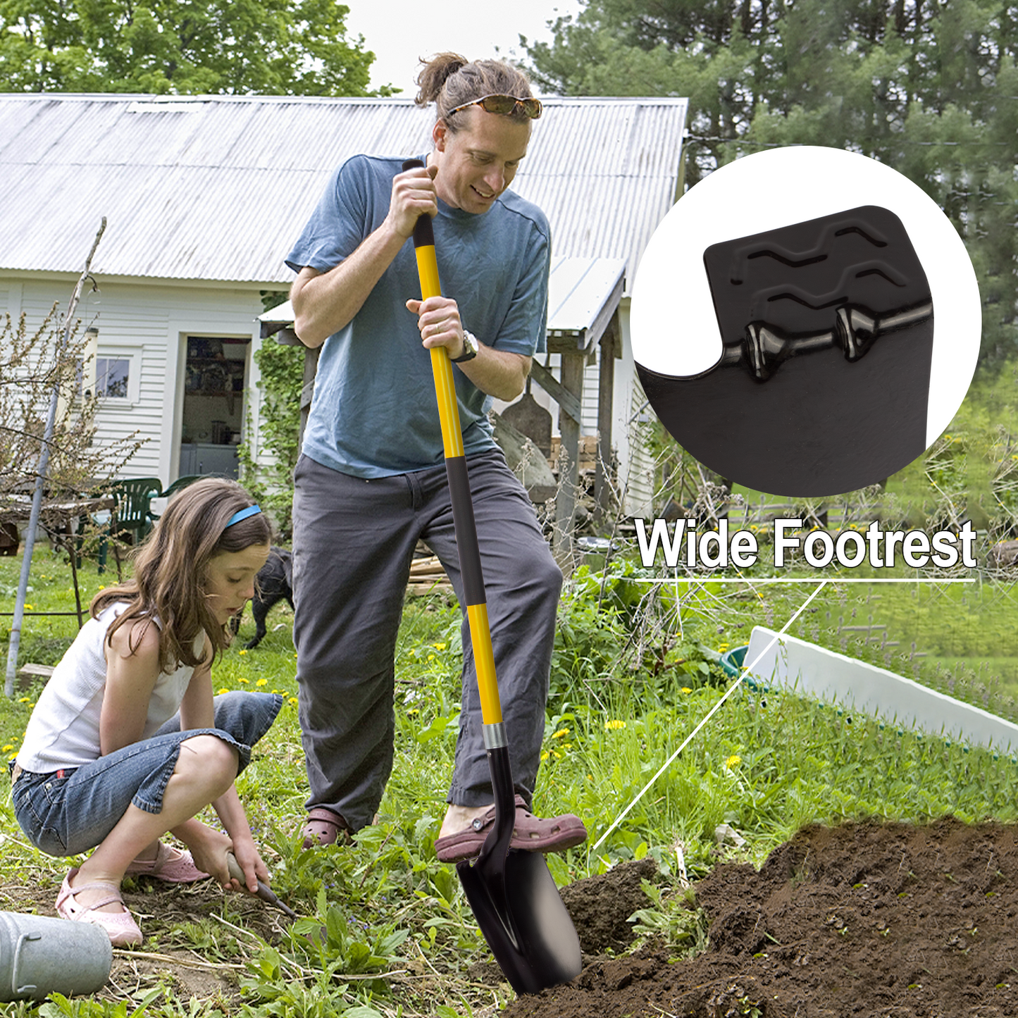 VNIMTI Shovel for Digging, 56 Inches Heavy Duty Shovel for Gardening, Round Shovel for Digging with Fiberglass Handle (Yellow)
