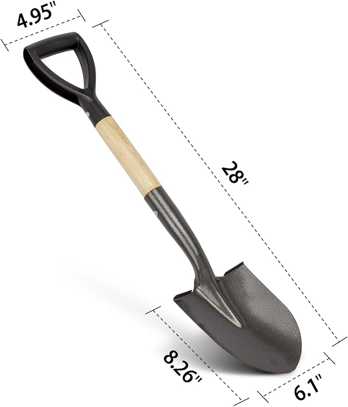 Shovel for Digging, Round Small Shovel with Wooden D-Handle, Metal Garden Shovel for Gardening, 28 Inches - VNIMTI Tools