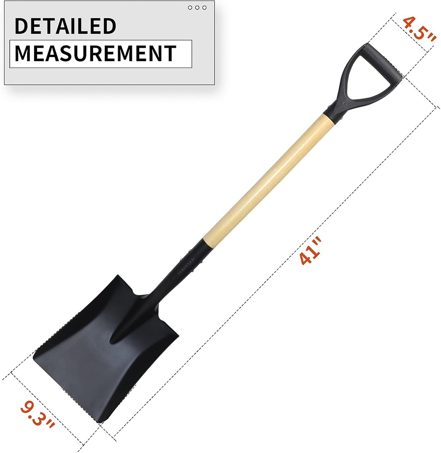 Square Shovel, Shovels for Digging with D-Handle, Overall 41-Inch Long Garden Shovel, Transfer Shovel, Snow Shovel for Car, Garden Tools - VNIMTI Tools