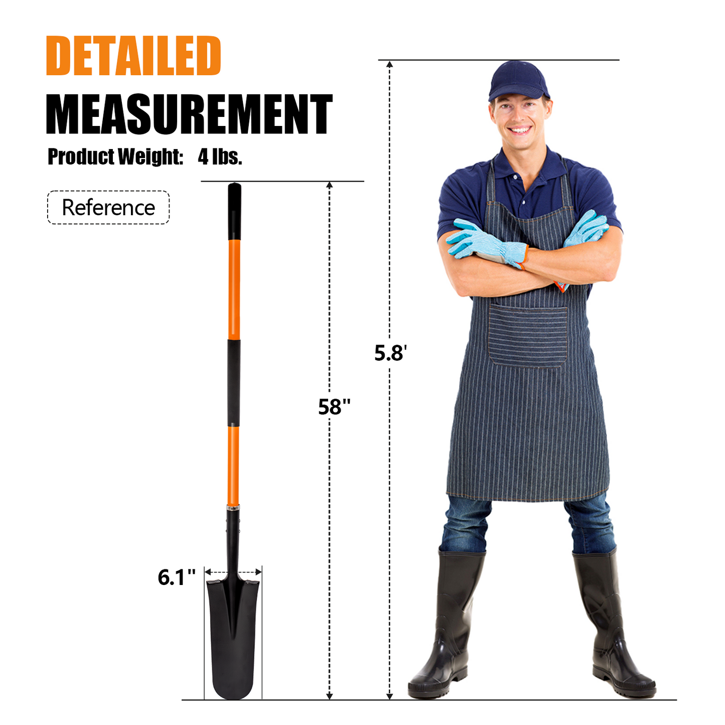 VNIMTI Shovel for Digging, Heavy Duty Shovel with Fiberglass Handle, Metal Shovel for Gardening, 58 Inches