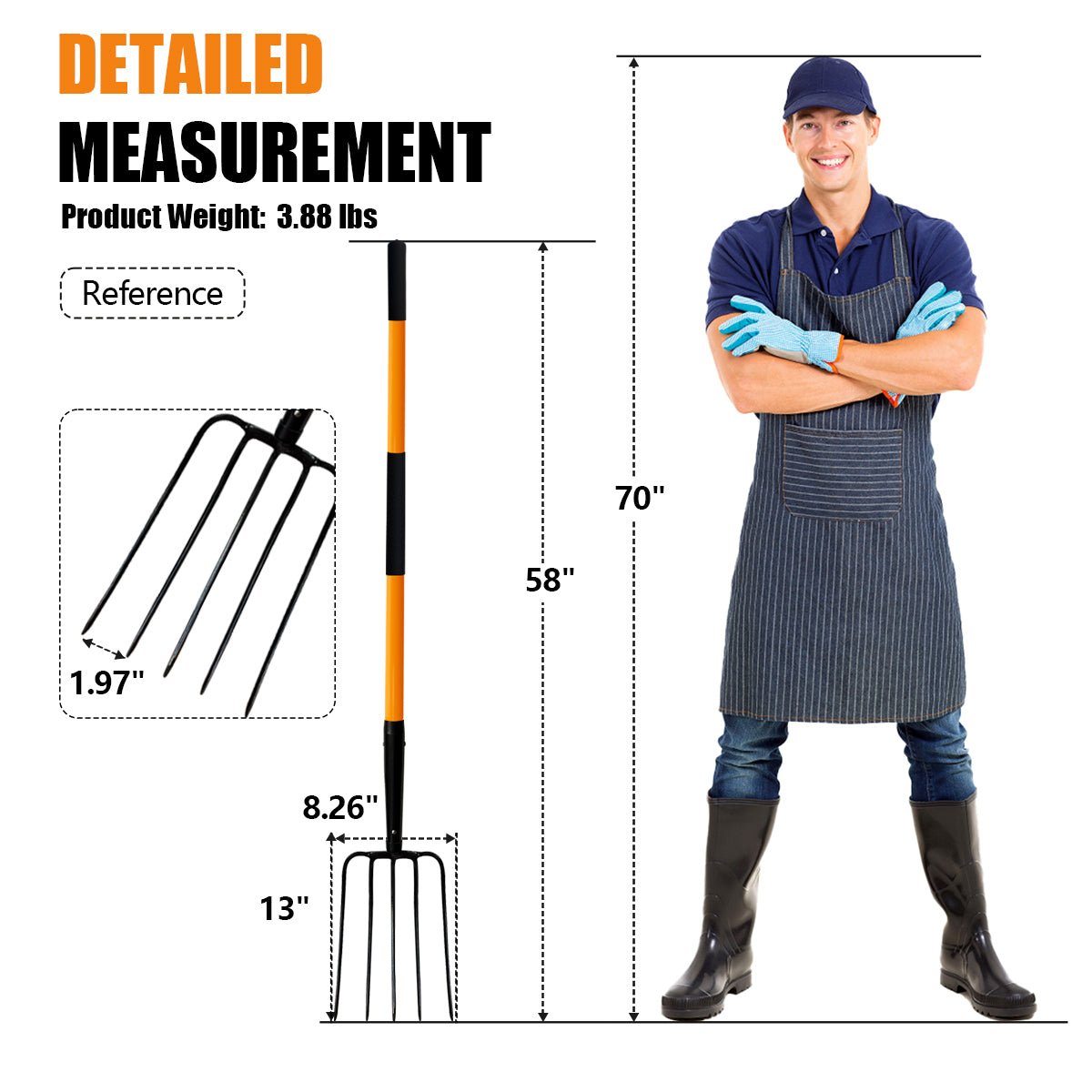 VNIMTI Pitch Fork for Gardening, 5 Tine Pitchfork Heavy Duty with Fiberglass Handle, 58 Inches - VNIMTI Tools