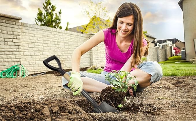 Shovel for Digging, Round Small Shovel with Wooden D-Handle, Metal Garden Shovel for Gardening, 28 Inches - VNIMTI Tools