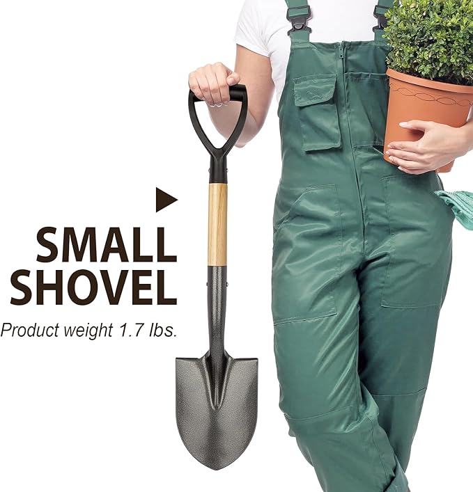 Shovel for Digging, Round Small Shovel with Wooden D-Handle, Metal Garden Shovel for Gardening, 28 Inches - VNIMTI Tools