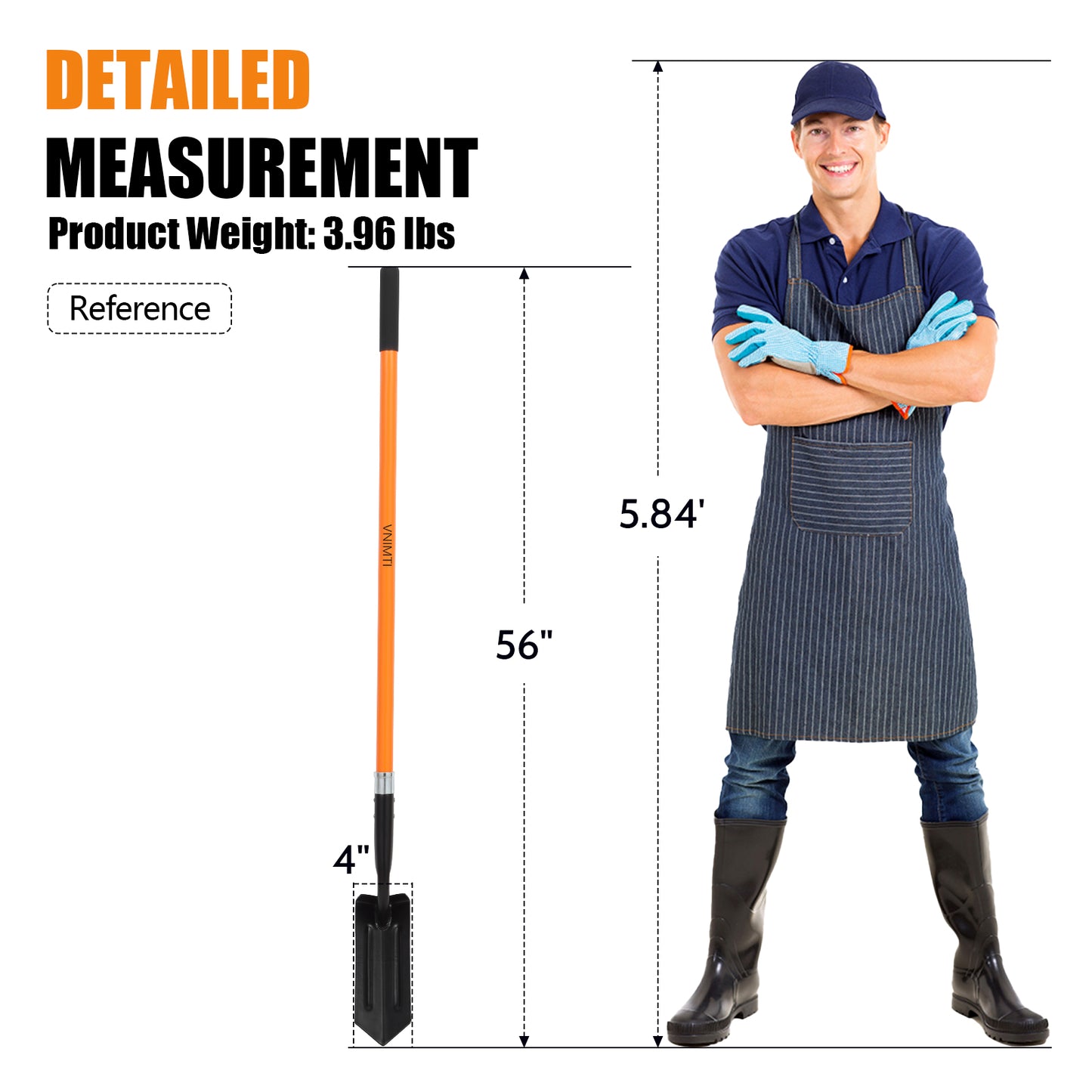 VNIMTI Trench Shovel for Digging, 4-Inch Trenching Shovel with Fiberglass Handle, 56 Inches - VNIMTI Tools