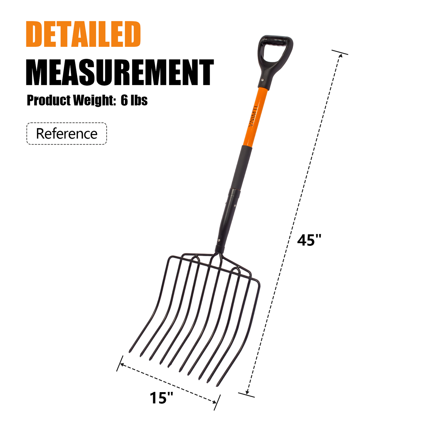 VNIMTI Pitch Fork for Gardening, 10 Tines Wide Pitch Fork with Fiberglass Handle, Heavy Duty Pitch Fork for Bedding, 45 Inches - VNIMTI Tools