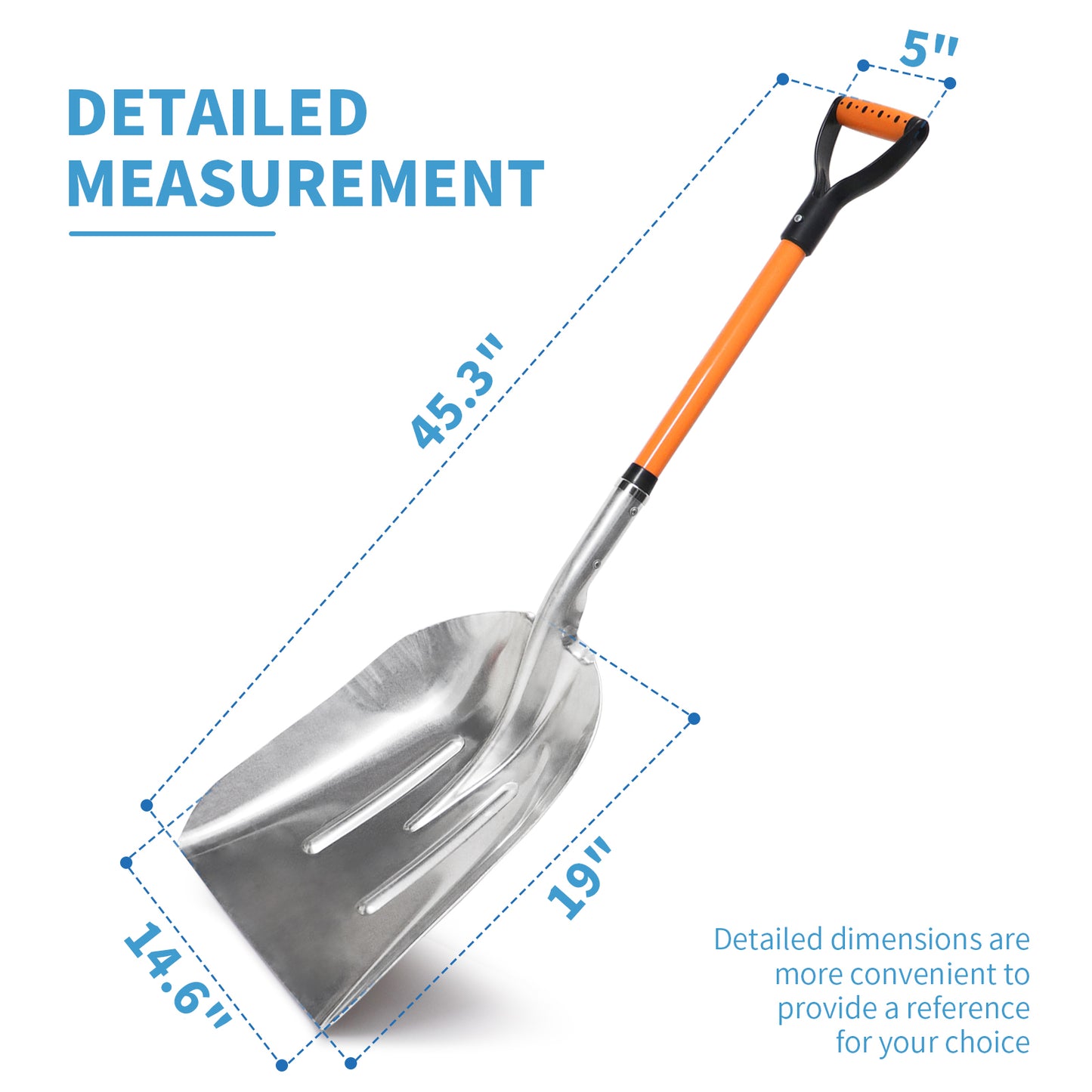 VNIMTI Aluminum Snow Shovel for Driveway, Large Capacity Snow Shovel for Snow Removal, Metal Snow Shovel with Fiberglass D-Handle, 45 Inches - VNIMTI Tools