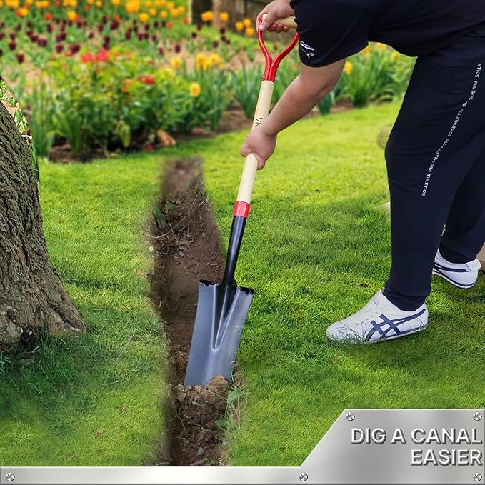 Spade Shovel,Transplanting Spade,Drain Spade,Spade Shovels for Digging,Sharp Shooter Shovel or Spade,45Inch,Stell D-Grip,Wooden Handle - VNIMTI Tools