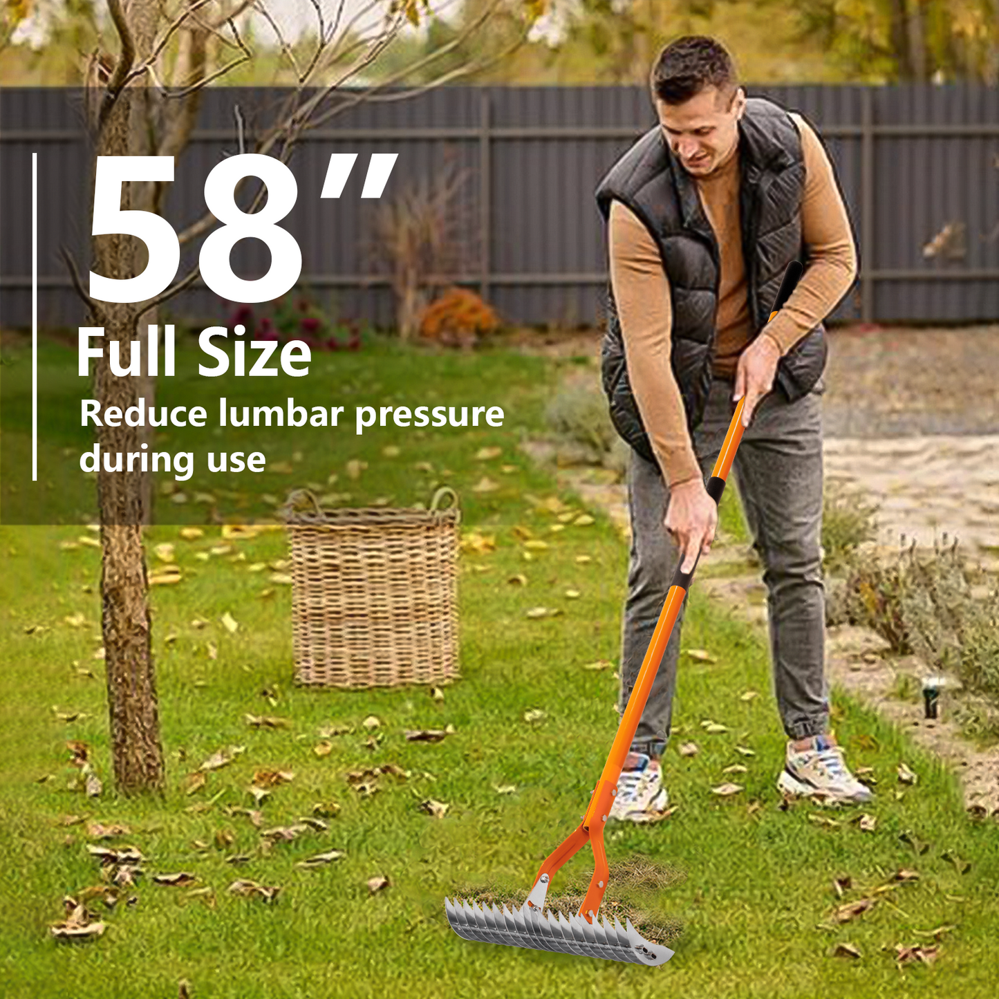 VNIMTI Thatch Rake for Lawns, 58 Inches