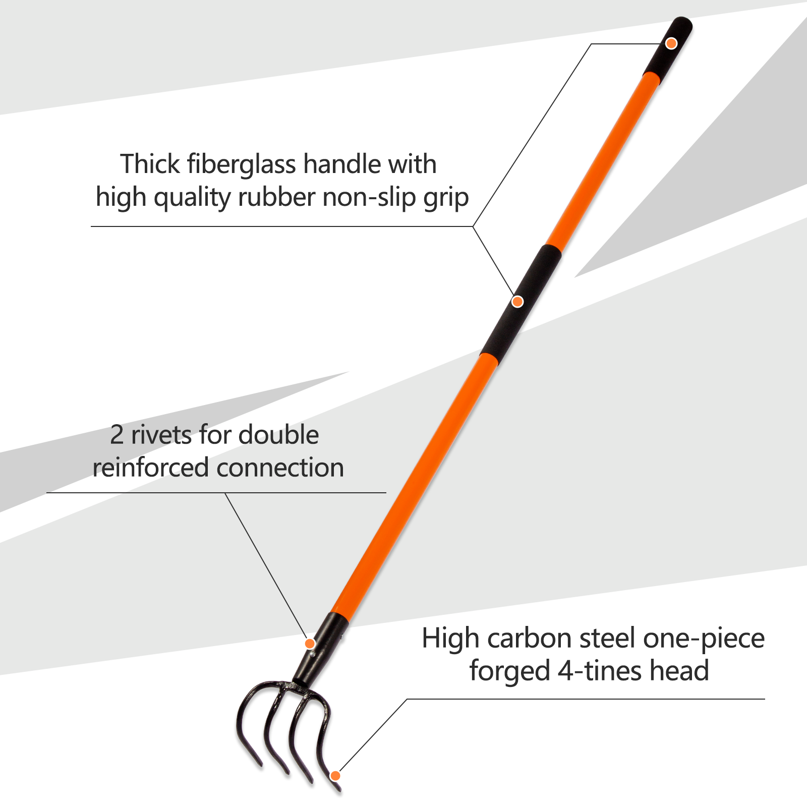 VNIMTI Cultivator for Gardening, 4 Tines Garden Cultivator with Fiberglass Handle, 58 Inches - VNIMTI Tools