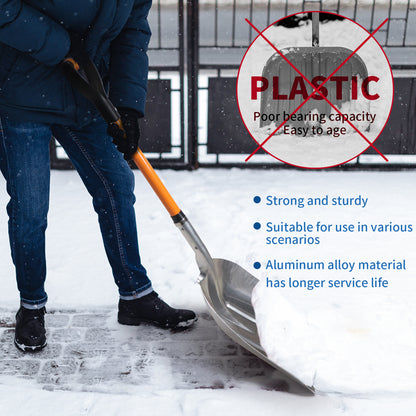 VNIMTI Aluminum Snow Shovel for Driveway, Large Capacity Snow Shovel for Snow Removal, Metal Snow Shovel with Fiberglass D-Handle, 45 Inches - VNIMTI Tools