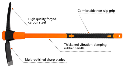 VNIMTI Pick Axe for Digging, Heavy Duty Pickaxe with Shock Absorbing Handle, 36 Inches - VNIMTI Tools