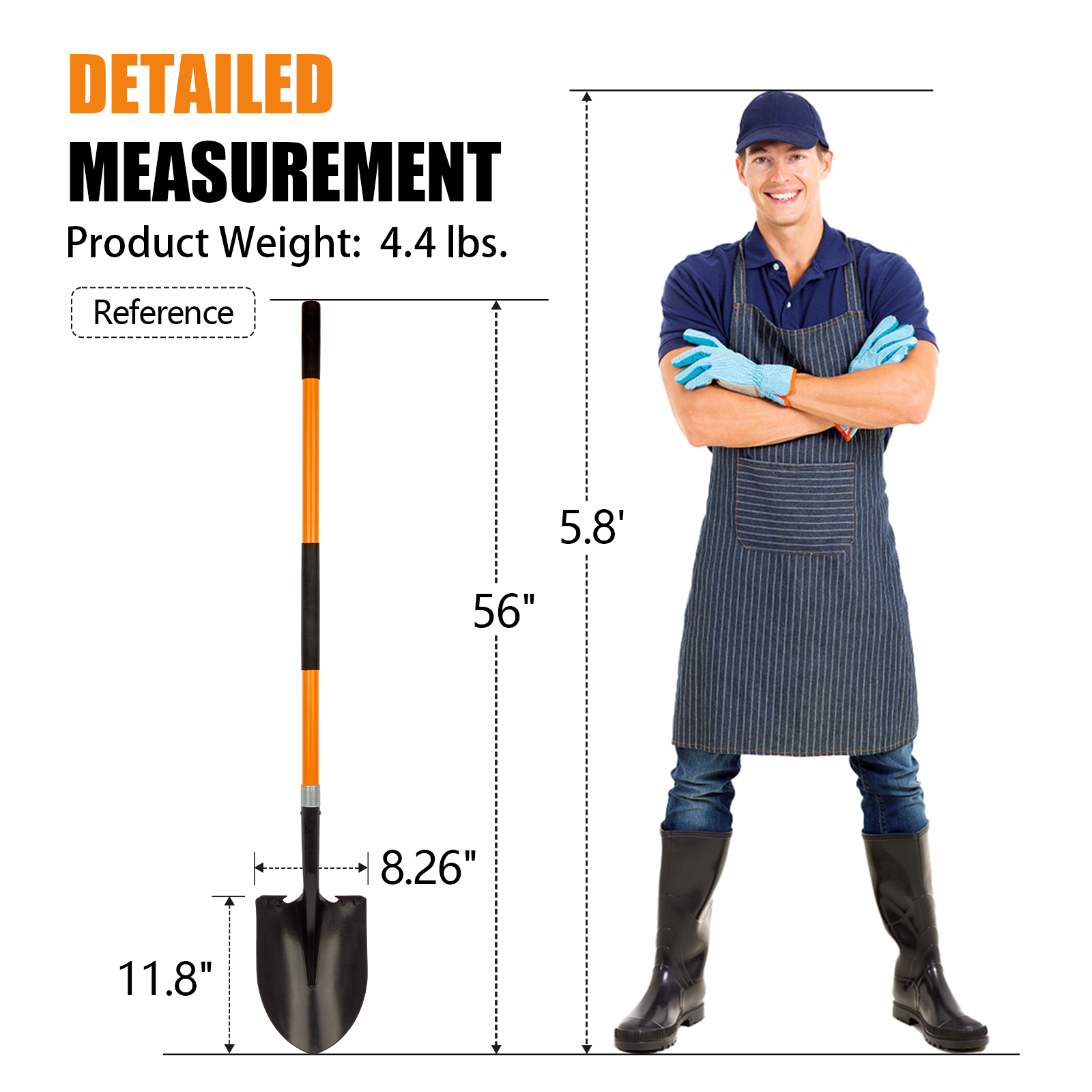 VNIMTI Shovel for Digging, 56 Inches Heavy Duty Shovel for Gardening, Round Shovel for Digging with Fiberglass Handle (Orange) - VNIMTI Tools