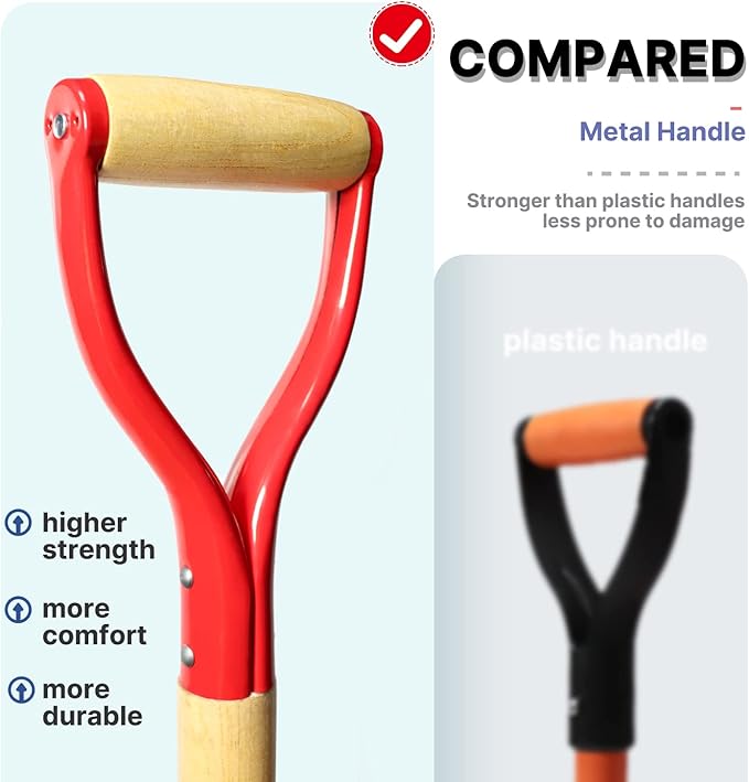 Garden Fork,4-Tine Spading Fork,Compost Fork,Steel Digging Fork,45Inch,Steel Y-Grip,Wooden Handel - VNIMTI Tools