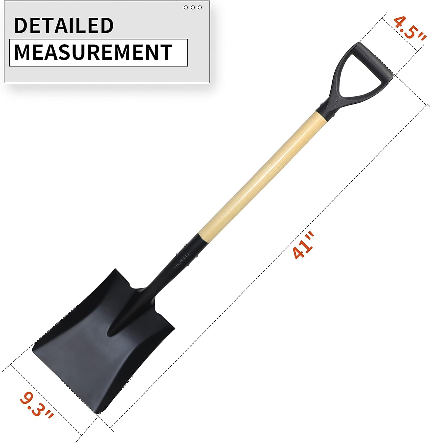 Square Shovel, Shovels for Digging with D-Handle, Overall 41-Inch Long Garden Shovel, Transfer Shovel, Snow Shovel for Car, Garden Tools - VNIMTI Tools
