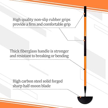 VNIMTl Lawn Edger Tool, Manual Lawn Edger withFiberglass Handle, Half Moon Garden Edger forLandscaping, 56 Inches - VNIMTI Tools