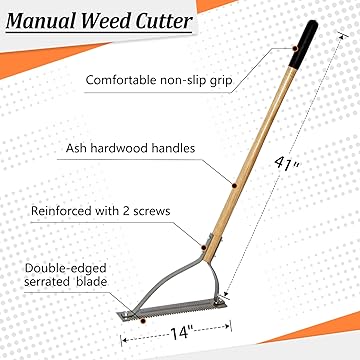 VNIMTI Grass Cutter Tool, Manual Weed Cutter with Hardwood Handle, 41 Inches