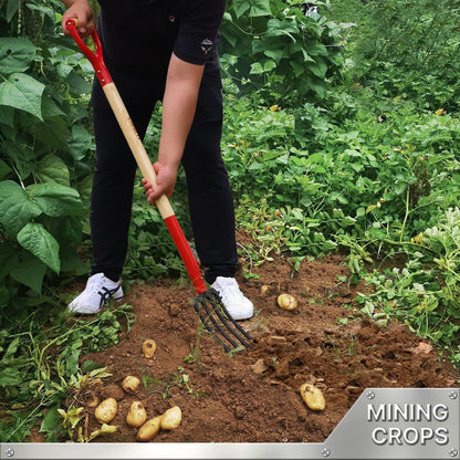 Garden Fork,4-Tine Spading Fork,Compost Fork,Steel Digging Fork,45Inch,Steel Y-Grip,Wooden Handel - VNIMTI Tools
